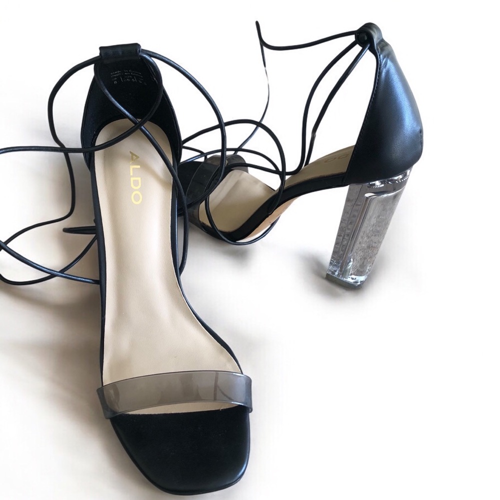 Aldo Black Strappy Glass Heels